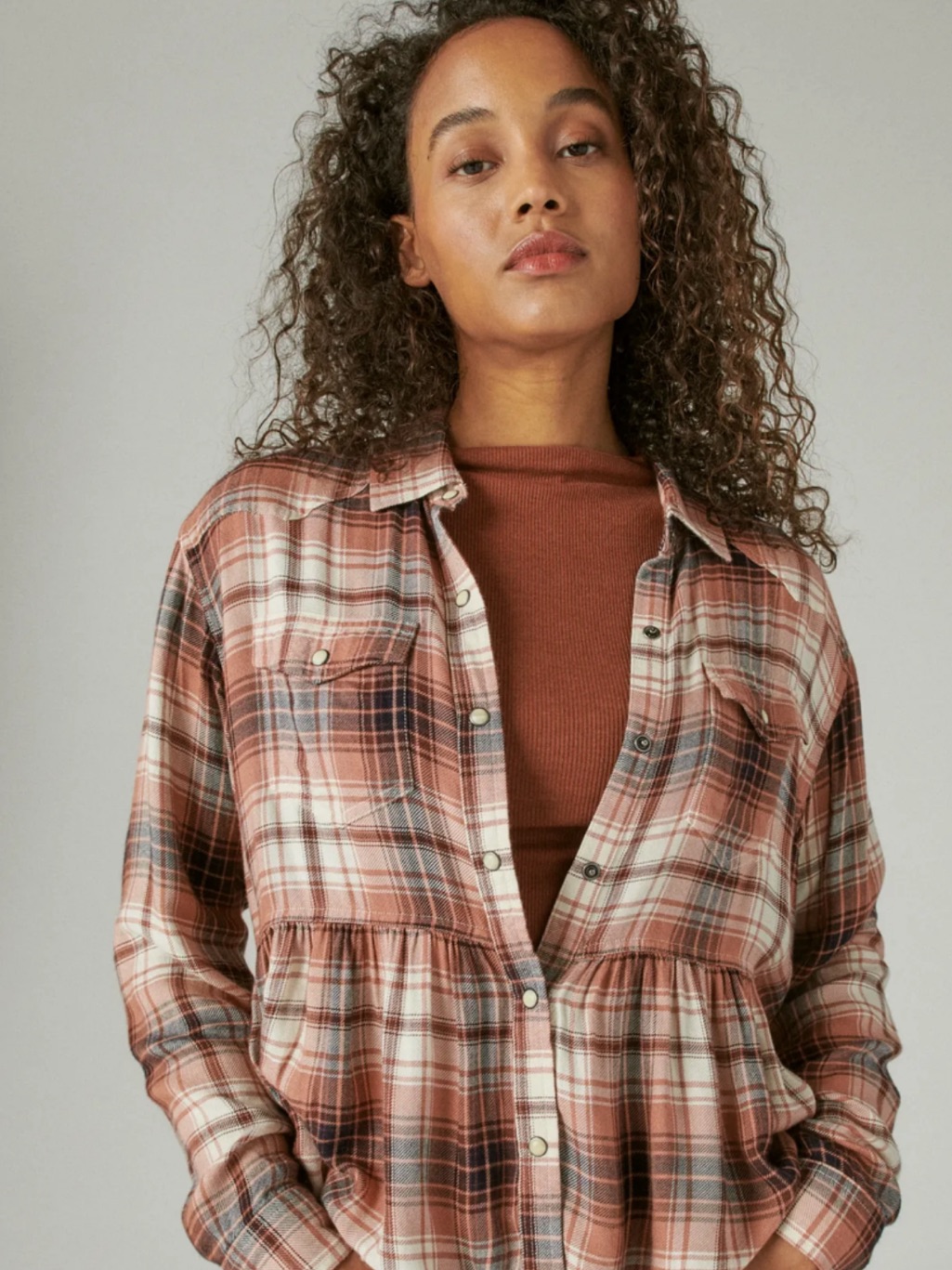 Lucky Brand Womens Plaid Western Babydoll Shirt Size Xl Nwt Aa18